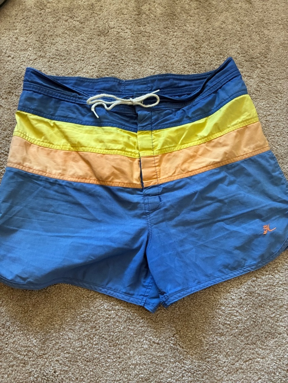 Hobie Men's Board Shorts Blue with Yellow & Orange Stripes